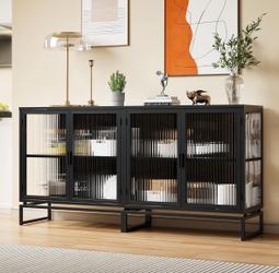 Black Sideboard Cabinet with Glass Doors
