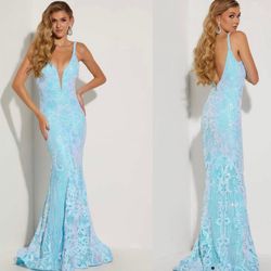 New With Tags Jasz Couture Aqua Sequin Long Formal Dress & Prom Dress $159