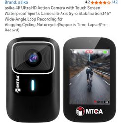 asika 4K Ultra HD Action Camera with Touch Screen-Waterproof Sports Camera,6-Axis Gyro Stabilization,145° Wide-Angle,Loop Recording for Vlogging,Cycli