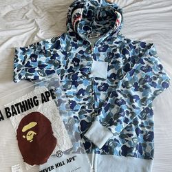 bape zip up baby blue size large