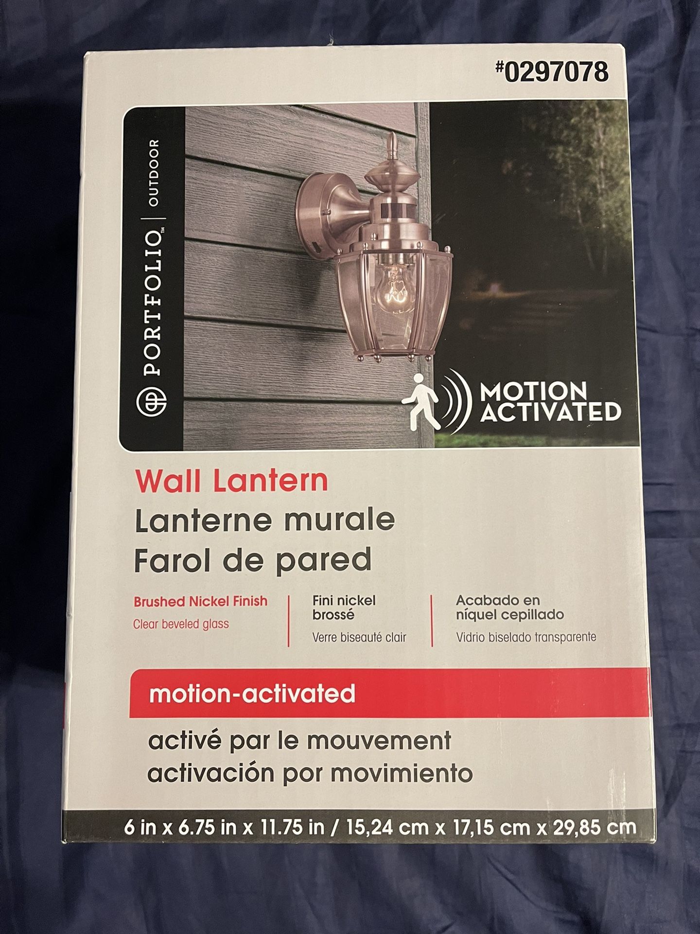 Portfolio 1-Light 11.75-in Brushed Nickel Motion Sensor Outdoor Wall Light