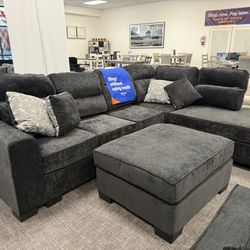 Black Sofa Sectional Set + Ottoman - Free Delivery 