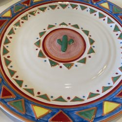 Vintage JC Penny Southwest Ceramic Embossed Set Of 4 Plates With Saguaro Cactus And Chili Peppers. Good Condition. 10 Inches. 