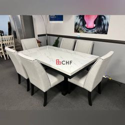 7 piece faux marble top dining table set 