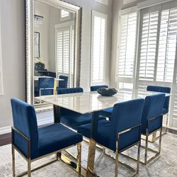 6 Dining Chairs Velvet Blue 