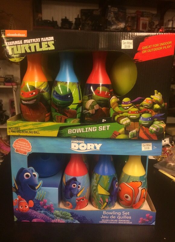 BRAND NEW FINDING NEMO / DORY & TMNT NINJA TURTLES 7pc BOWLING SET ~ AGES 2+