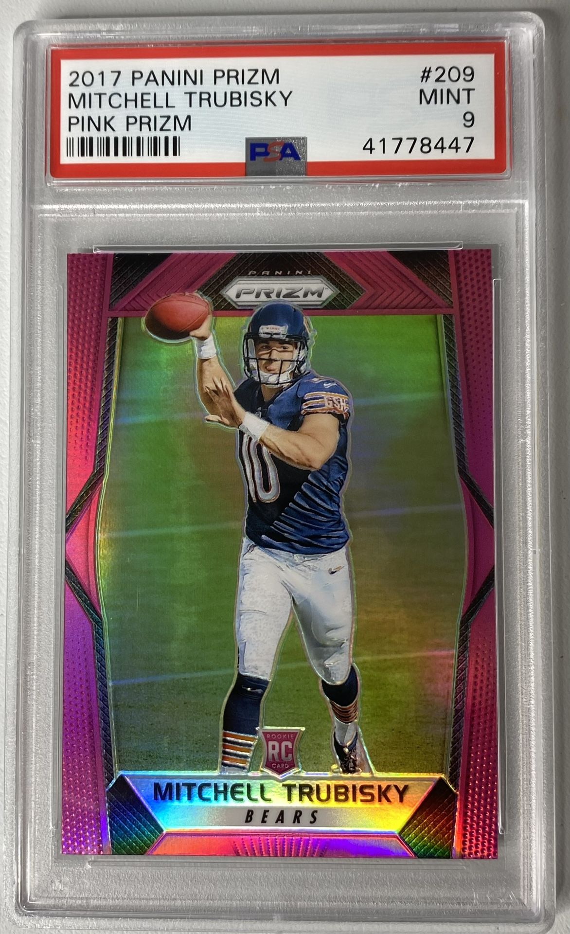 2017 Panini Prizm Mitchell Trubisky Rookie Pink RC #209 PSA 9 Steelers Bears SP