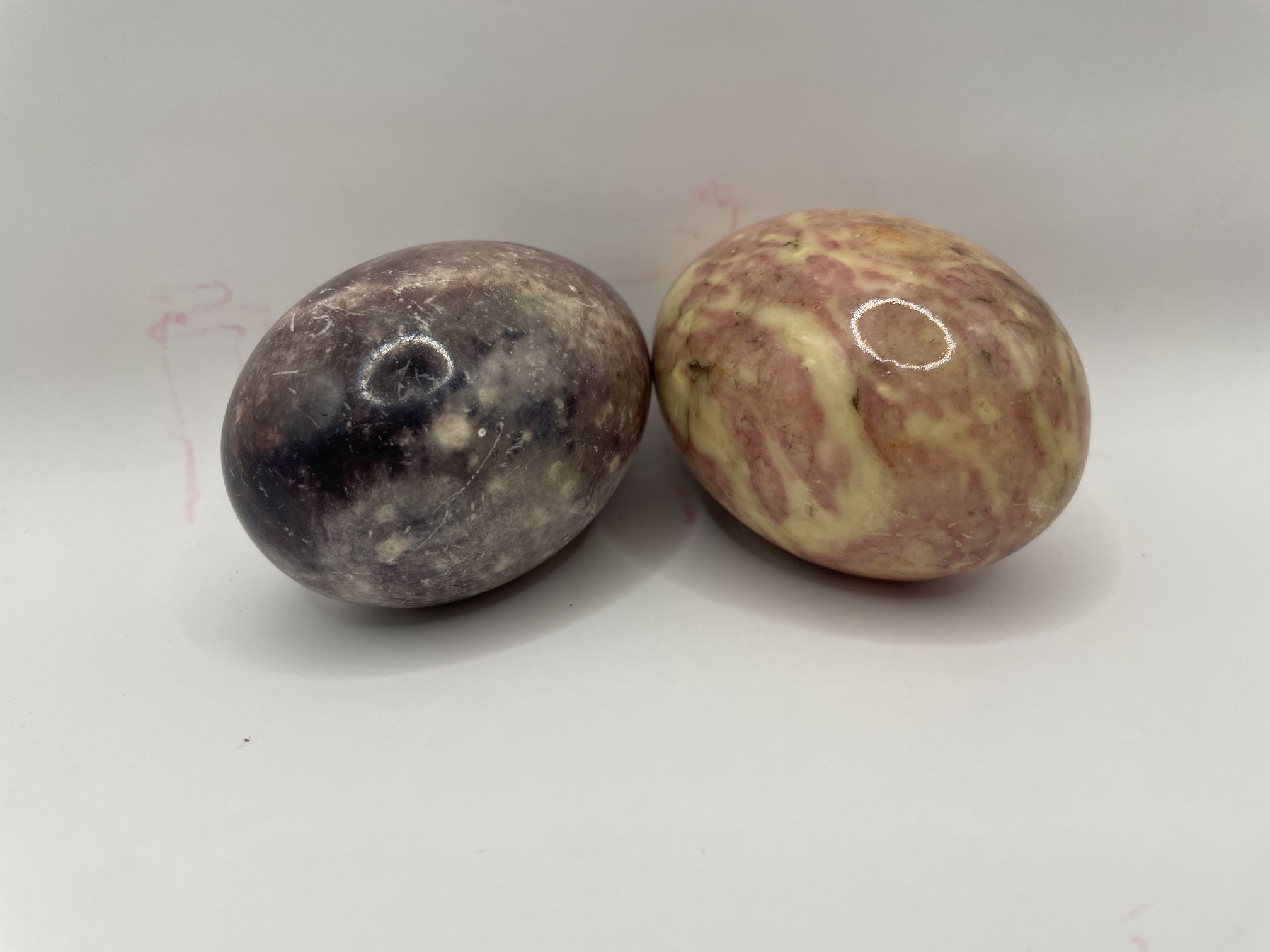 Pair Of Multicolor Marble Looking Eggs For Decor - Collectible