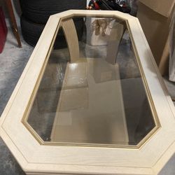 Solid Wood Coffee Table With Glass Top Only $30 With Wheels 