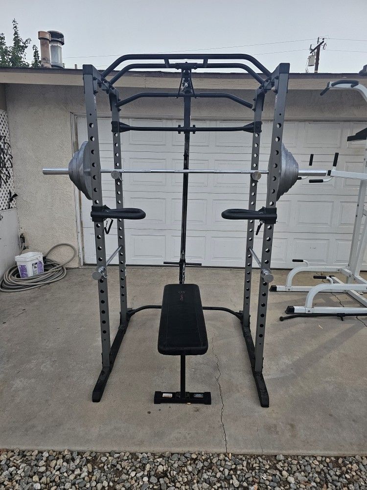 Weights, Squat Rack And Bench 
