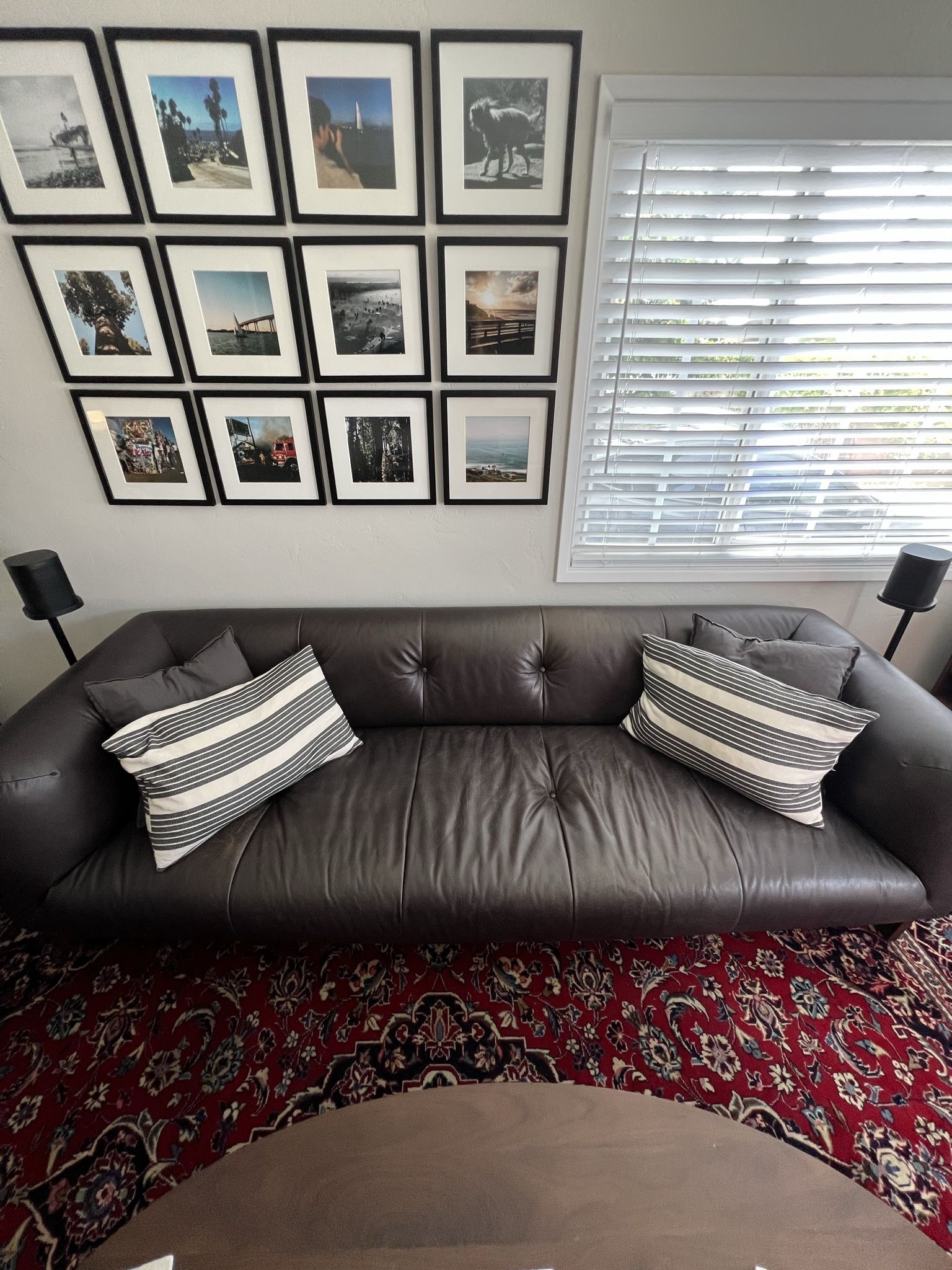 Crate And Barrel Black Leather Sofa (Couch)
