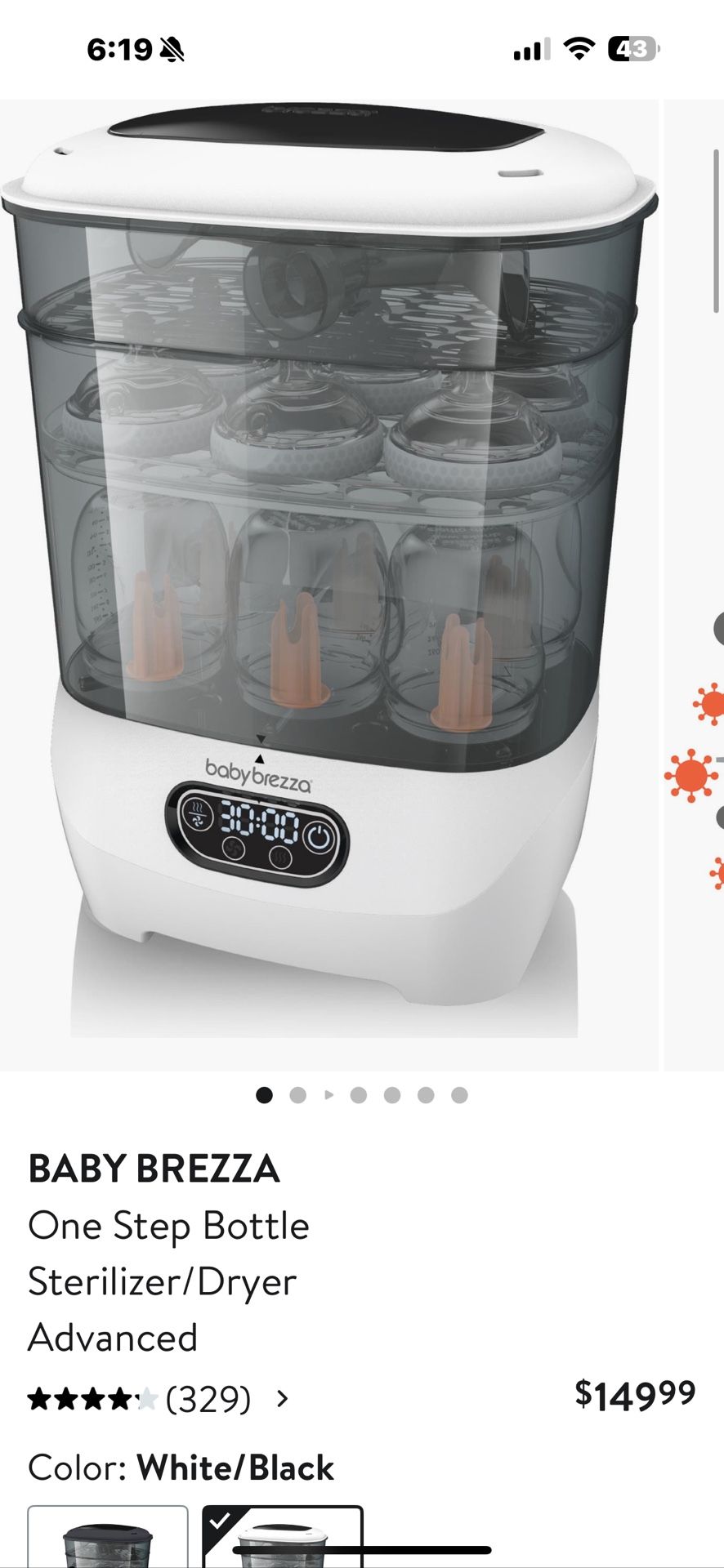Baby Brezza One Step Bottle Sterilizer/dryer Advanced