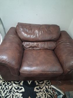 Overstuffed brown leather Arm Chair Free!
