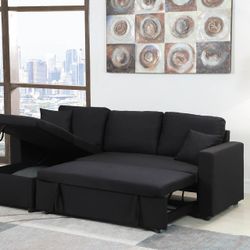 💥NEW Black Linen Pull Out Sectional Sofa 👍FREE FINANCING AVAILABLE 👉 0️⃣ DOWN PAYMENT ❗NO CREDIT CHECK❗ 