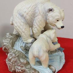 Vintage 1984 Porcelain Polar Bears Figurine;6 inches Tall.
