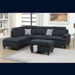 Brand New Sectional 3 Pcs  Storage Ottoman 105 x 77 x 37H Color Charcoal, Light Grey or Black $769 + Tax  FREE LOCAL DELIVERY  ORDER HERE PAY UPON DEL