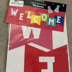Schoolgirl Hello Sunshine Welcome banner sign teacher classroom 