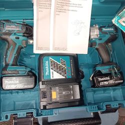New Makita Drill IMPACT driver Combo Set 18v Lxt 2 Batteries  & Charger 