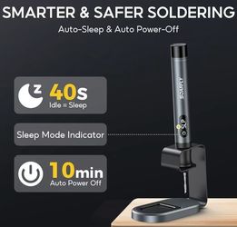 😀 SOARFLY Cordless Soldering Iron Kit with LED Display, 7s Fast Heat-up, 392–842°F Adjustable Temp, Auto Sleep, 3 C210 Tips, USB-C Portable Soldering