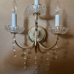 REDUCED Vintage Brass Crystal Chandelier Sconce