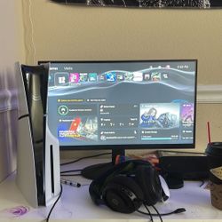Ps5 along with (monitor, steel-series headset, and controller)