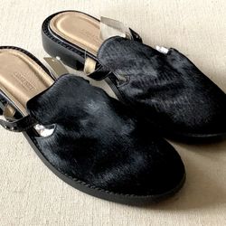 Brand New L' A Gence Black Pony Hair Mule Slides