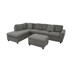 NEW Modern Grey Fabric Sectional Sofa with Reversible Chaise