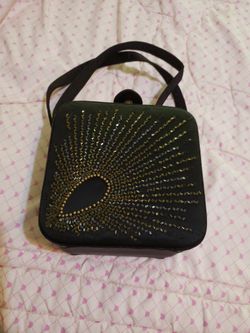 VINTAGE ART DECO BLACK BEADED BOX HANDBAG