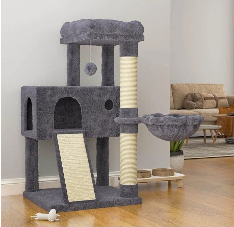 Cat Tree 36 Inches Cat Tower with Hammock, Sisal Scratching Post for Indoor Kittens, Small Room, Smoky Grey