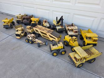 Collection of 14 Vintage Metal Tonka Truck Construction Toys