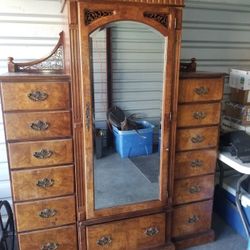 Vintage Antique Oak Armoire Wardrobe