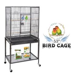 53" Bird Cage with Stand Wrought Iron Frame Birdcage