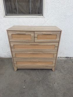 5-Drawer Dresser with Rattan Cane Front