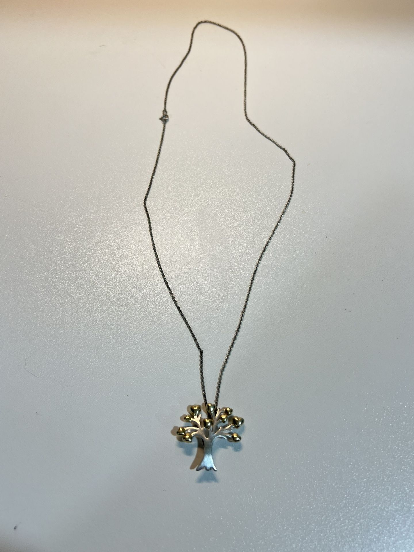 Vintage Brooch Tree With Hearts. Chain ! 925