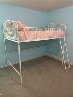 White Metal Full Size Loft Bed Frame