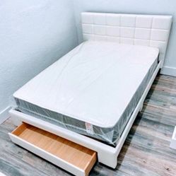 Bed Frame White Full Size New And Full Mattress New  And Full Regular Mattress 