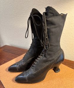 Antique Hamilton-Brown Women’s Black Lace-Up Boots Victorian Edwardian 9” Long