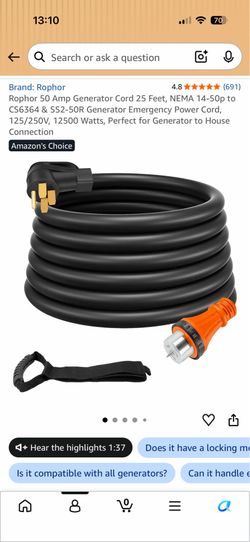 50 Amp Generator Cord 25 Feet