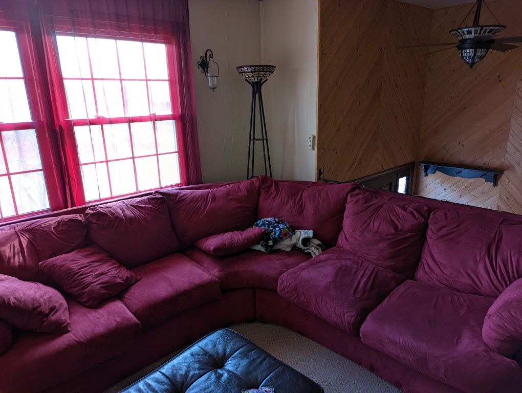 Dark Red Burgundy Maroon Microfiber Sectional Couch Sofa PICK UP THURS NIGHT 3/24!!!