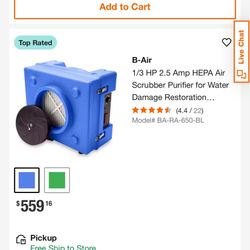  1/3 HP 2.5 Amp HEPA Air Scrubber Purifier for Water Damage Restoration Negative Air Machine in Blue