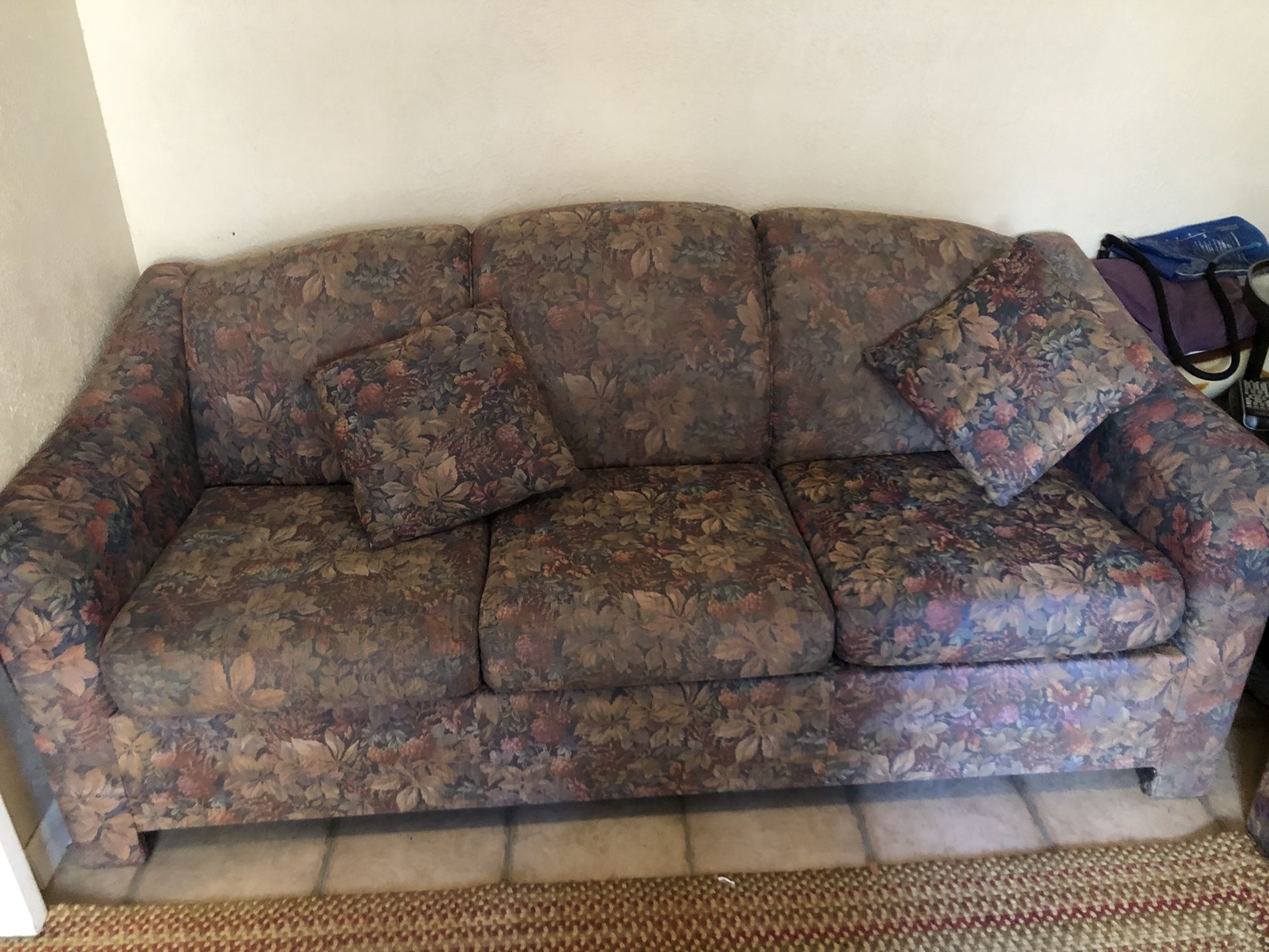 Sofa bed, love seat, corner chair, and ottoman
