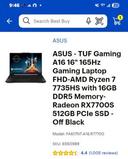 ASUS - TUF Gaming A16 16" 165Hz Gaming Laptop FHD-AMD Ryzen 7 7735HS with 16GB DDR5 Memory- Radeon RX7700S