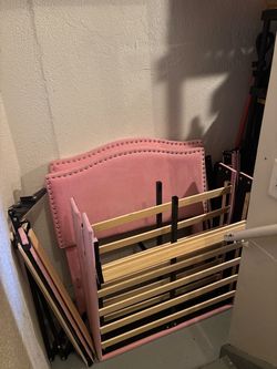 (2) Pink Upholstered Bed Frame with Slats