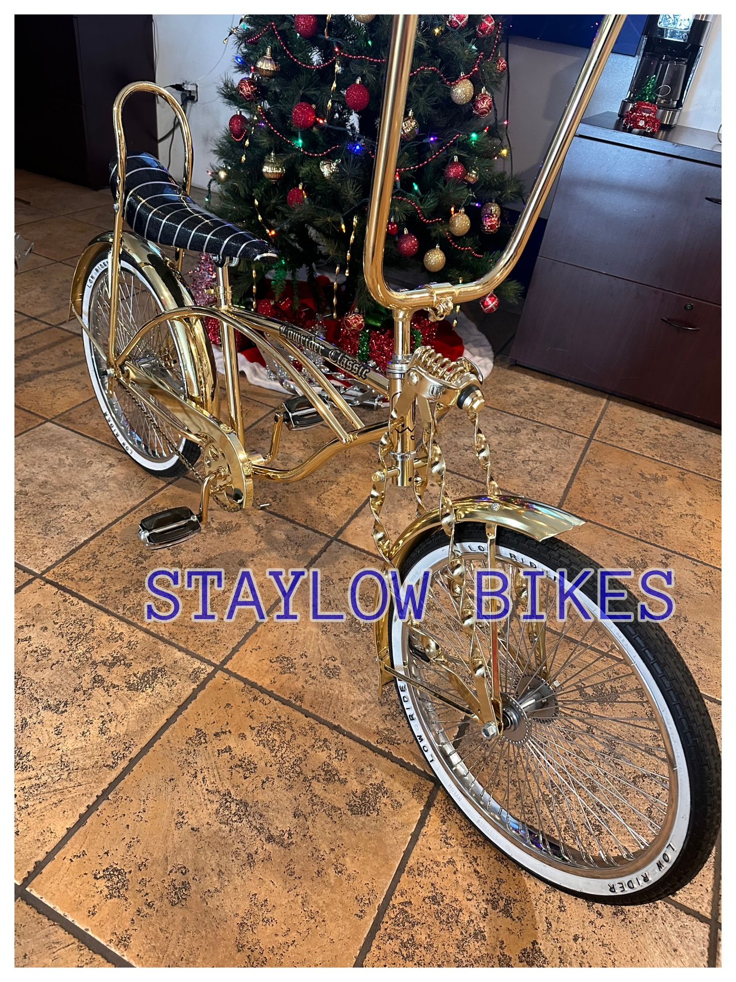 Chrome and shoe gold lowrider bike