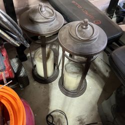 Two Outdoor Indoor Metal Bronze Colored Large Candle Holders