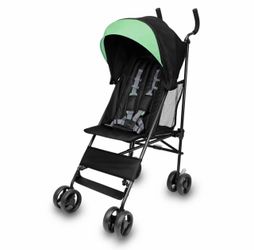 Lightweight & Compact Travel Stroller, Infant to Toddler, Adjustable Backrest & Canopy, Cup Holder, Storage Basket, 5-Point Harness, Easy Fold, Green