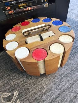 Vintage Wooden Poker Chip Carousel with Cards