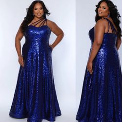 New With Tags Plus Size All Over Sequin Long Formal Dress & Prom Dress With Pockets $338