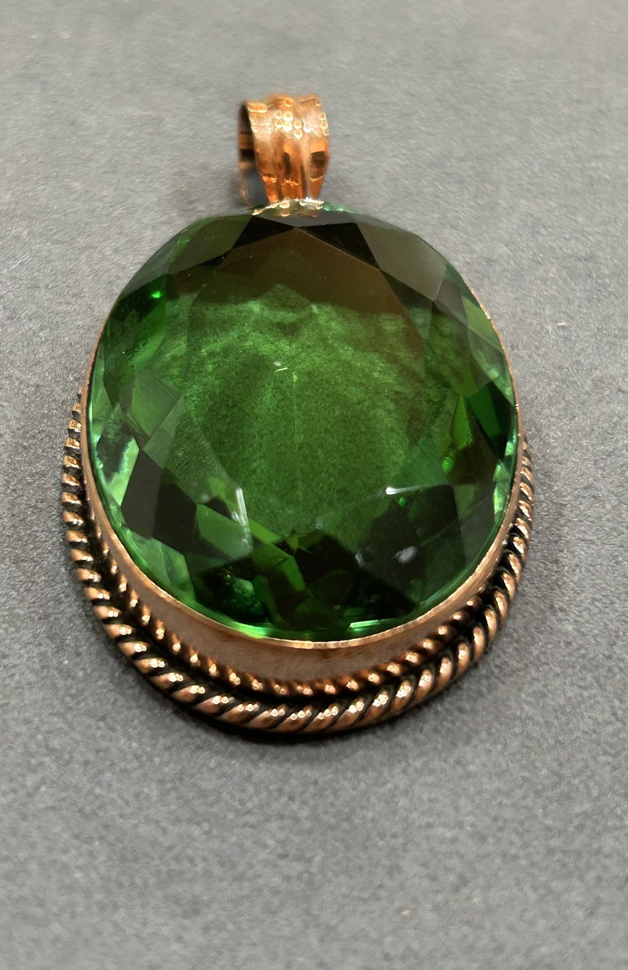 Green Quartz Statement Pendant In Copper