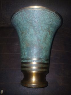 7 inch tall Brass Vase with Verdigris Patina